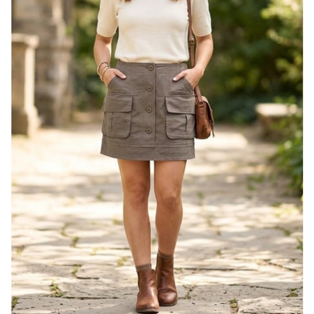 Nicole Miller Button Down Cargo Mini Skirt Khaki Green Size P / 0